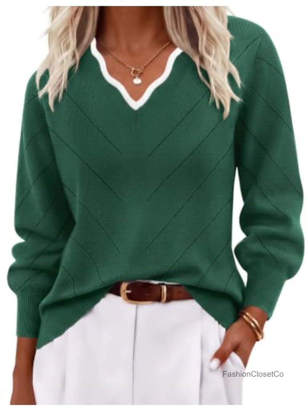 Women's V Neck Knit Pullover Sweater Long Sleeve Lightweight Fall Top